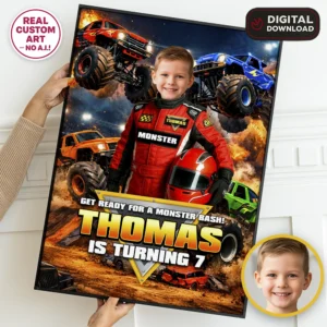 Custom Red Monster Truck Welcome Sign | Custom Photo Poster