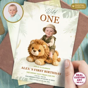 Sweet Wild One Invitation – Personalized 1st Jungle Photo Invitation – Delivery 24h – Digital Download
