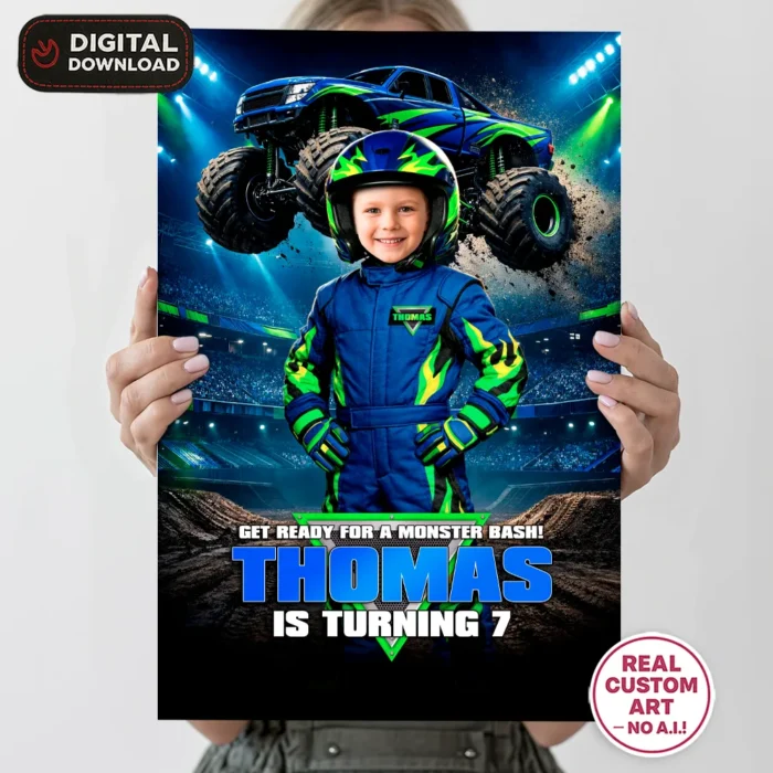 Electric Blue Monster Truck Welcome Sign | Custom Photo Poster