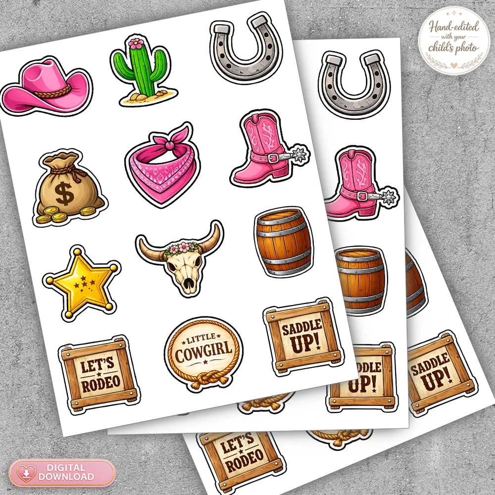 Close-up of 2-inch First Rodeo Pink cowgirl cupcake toppers
