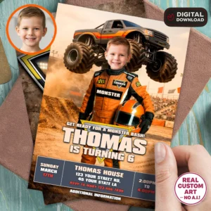 Modern Retro Monster Truck Invitation | Big Wheels Invite