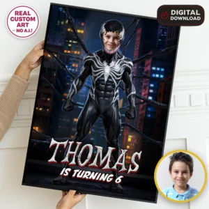 Custom Dark Symbiote Hero Welcome Sign | Personalized Black Suit Action Party Poster