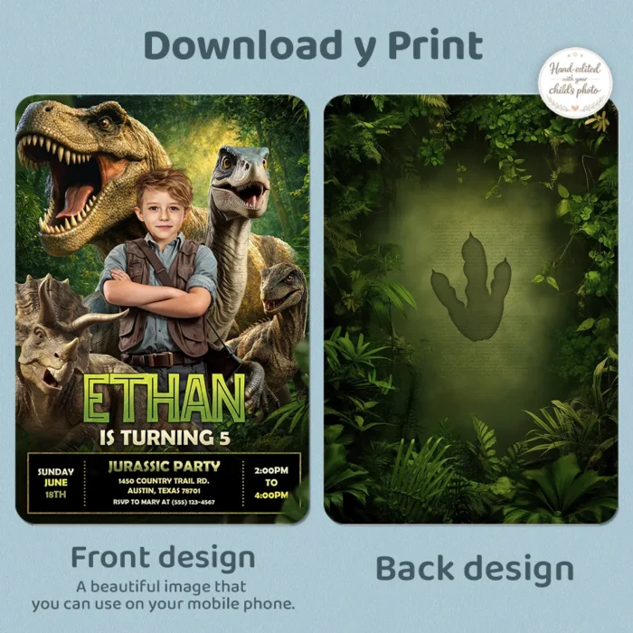 Epic Jurassic Party Invitation – Dinosaur Birthday Invitation With Photo – Delivered in 24h – Digital File