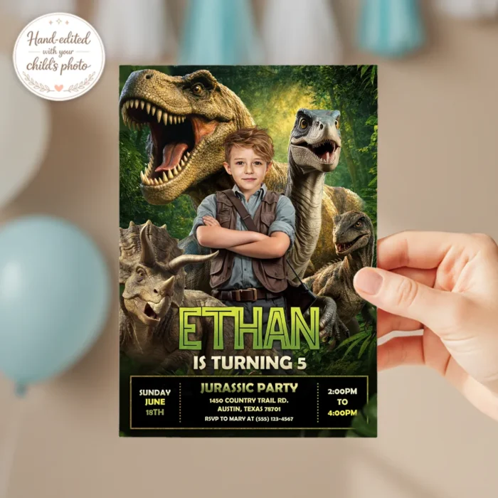 Epic Jurassic Party Invitation – Dinosaur Birthday Invitation With Photo – Delivered in 24h – Digital File