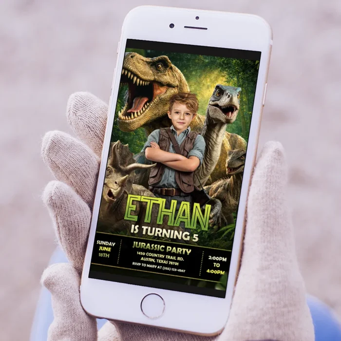 Epic Jurassic Party Invitation – Dinosaur Birthday Invitation With Photo – Delivered in 24h – Digital File