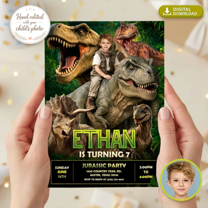 Tyrannosaurus Birthday Invitation | Custom T-Rex Photo