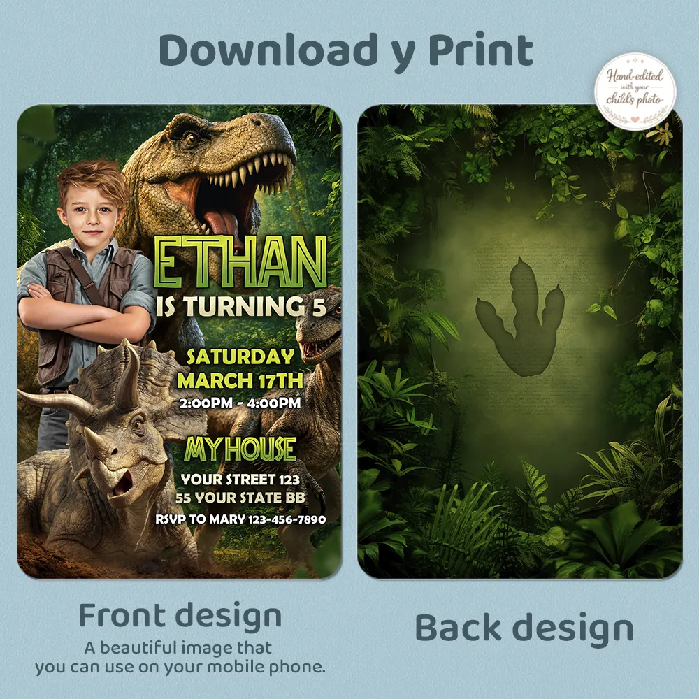 Epic Jurassic Birthday Invitation | Custom Dinosaur Party Explorer Invite 4 Epic Jurassic Birthday Invitation | Custom Dinosaur Photo Invite