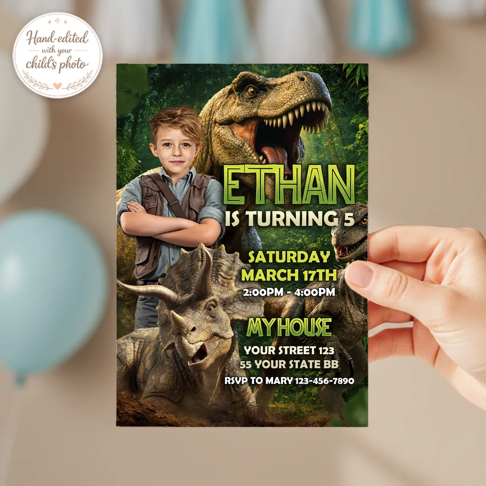 Epic Jurassic Birthday Invitation | Custom Dinosaur Party Explorer Invite 3 Epic Jurassic Birthday Invitation | Custom Dinosaur Photo Invite