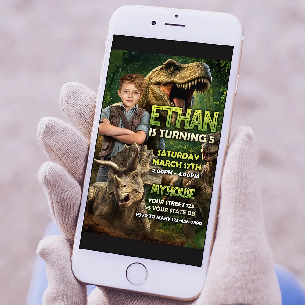 Epic Jurassic Birthday Invitation | Custom Dinosaur Party Explorer Invite 5 Epic Jurassic Birthday Invitation | Custom Dinosaur Photo Invite