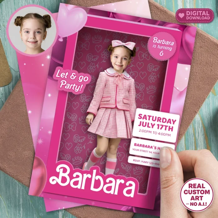 Cute Pink Doll Box Invitation | Custom Photo Party Invite