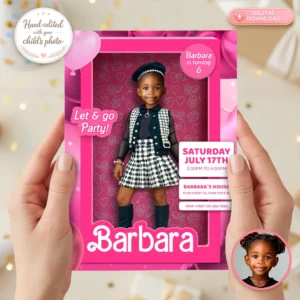 Cute Pink Fashion Doll Invitation | Custom Photo Party Invite