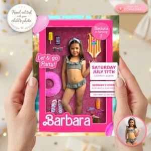 Custom Doll Box Pool Party Invitation | Pink Summer Invite