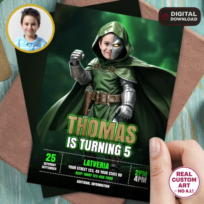 Doctor Doom Birthday Invitation | Personalized Doctor Doom Photo Invite 1 Doctor Doom Birthday Invitation | Personalized Doctor Doom Photo Invite