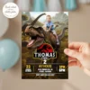 Dinosaur Rex Rider Birthday Invitation | Personalized Dino Explorer Photo Invite 4 Dinosaur Rex Rider Birthday Invitation | Custom Dino Photo