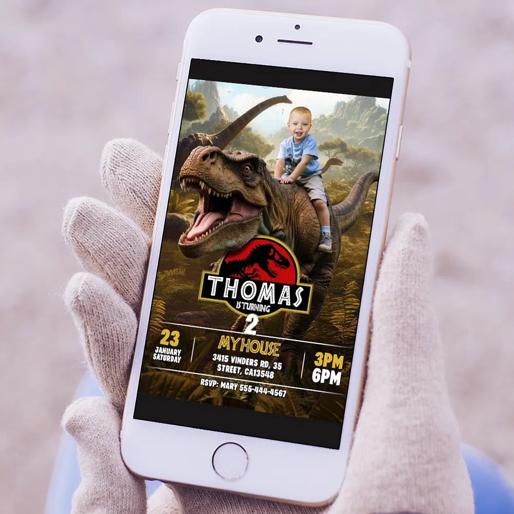 Dinosaur Rex Rider Birthday Invitation | Personalized Dino Explorer Photo Invite 5 Dinosaur Rex Rider Birthday Invitation | Custom Dino Photo