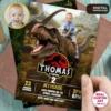 Dinosaur Rex Rider Birthday Invitation | Personalized Dino Explorer Photo Invite 2 Dinosaur Rex Rider Birthday Invitation | Custom Dino Photo