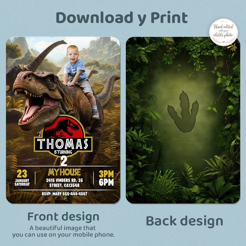 Dinosaur Rex Rider Birthday Invitation | Personalized Dino Explorer Photo Invite 4 Dinosaur Rex Rider Birthday Invitation | Custom Dino Photo