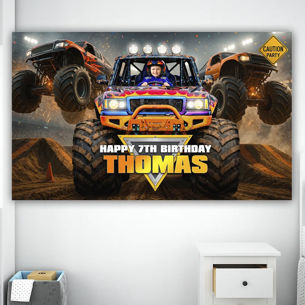 Monster Truck Party Banner | Personalized Racing All-Star Birthday Sign 3 Custom Monster Truck Party Banner | Party Racing Sign