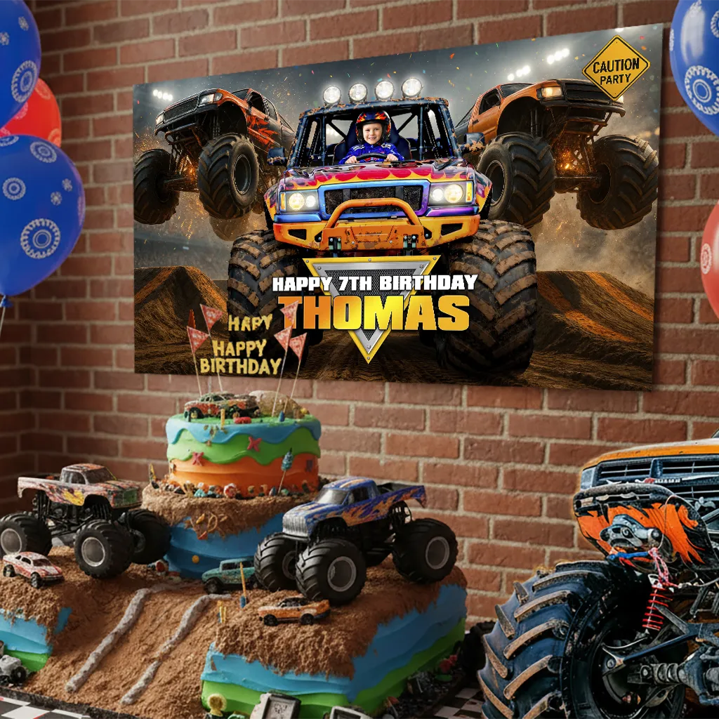 Monster Truck Party Banner | Personalized Racing All-Star Birthday Sign 2 Custom Monster Truck Party Banner | Party Racing Sign