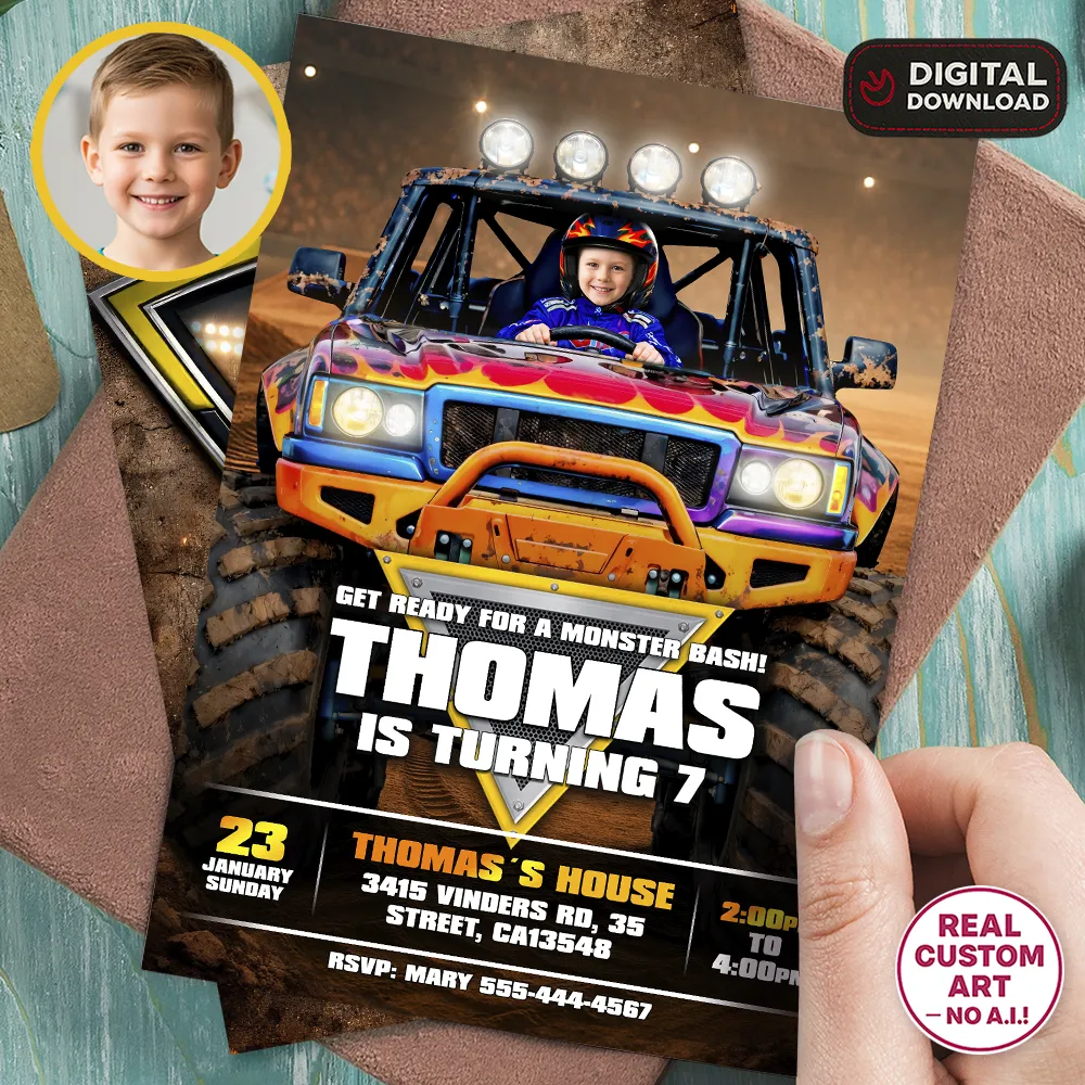 Monster Truck Invitation Driving Edition personalized design