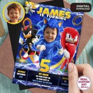 Sonic Birthday Photo Invitation | Custom Gamer Birthday Invitation