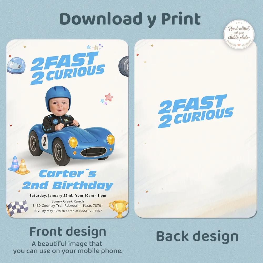 Two Fast Two Curious Invite | Personalized Race Car Birthday Invitation 5 Two Fast Two Curious Invite | Personalized Race Car Birthday Invitation - Image 5