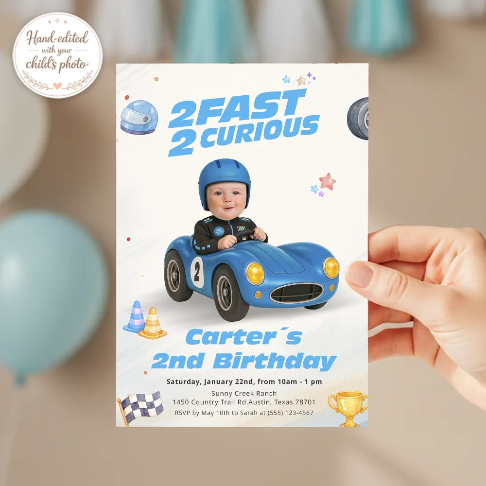 Two Fast Two Curious Invite | Personalized Race Car Birthday Invitation 3 Two Fast Two Curious Invite | Personalized Race Car Birthday Invitation