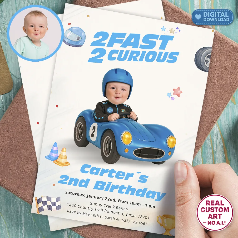 Two Fast Two Curious Invite | Personalized Race Car Birthday Invitation 1 Two Fast Two Curious Invite | Personalized Race Car Birthday Invitation