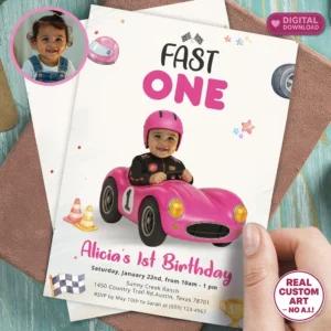 Custom Fast One Birthday Invitation Girls - Delivered in 24h
