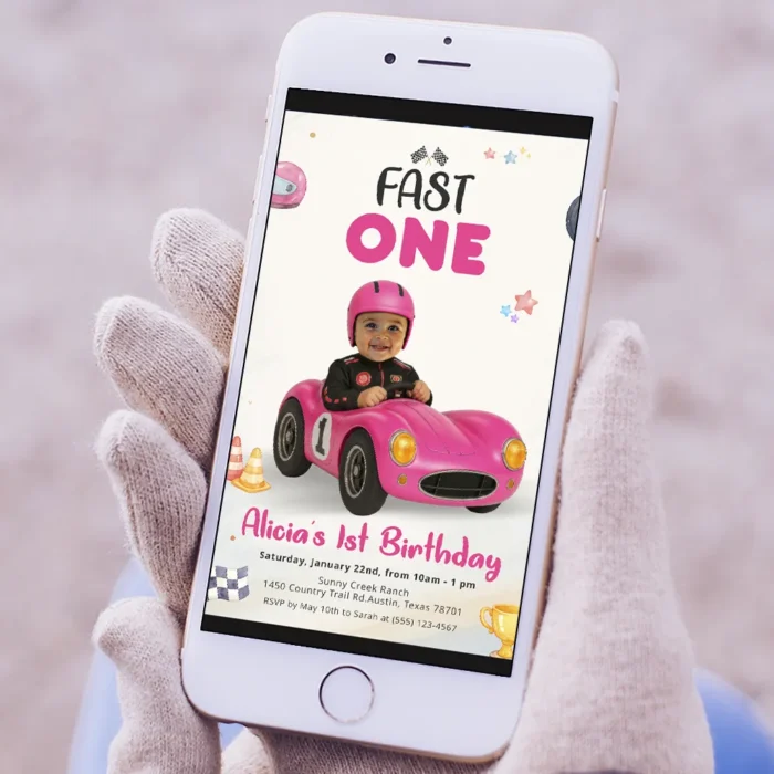 Custom Fast One Birthday Invitation Girls - Delivered in 24h