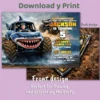 Blue Monster Truck Shark Invitation | Personalized Megalodon Style Birthday Invite 5 custom shark monster truck birthday invitation