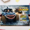 Blue Monster Truck Shark Invitation | Personalized Megalodon Style Birthday Invite 3 Blue Monster Truck Shark Invitation | Custom Megalodon Photo