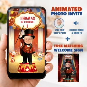 Circus Birthday Video Invitation | Custom Baby Ringmaster Invite