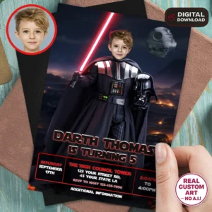 Dark Force Apprentice Invitation | Personalized Galactic Villain Birthday Photo Invite