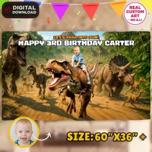 Tyrannosaurus Rex Birthday Banner | Custom Dino Party Deco