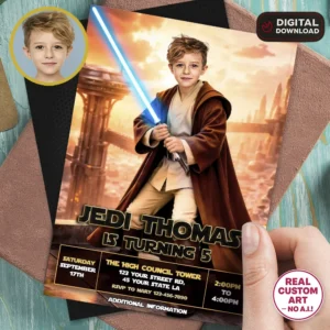 Galactic Warrior Apprentice Invitation | Personalized Space Warrior Birthday Photo Invite