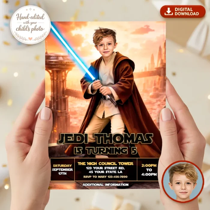 Galactic Warrior Apprentice Invitation | Personalized Space Warrior Birthday Photo Invite