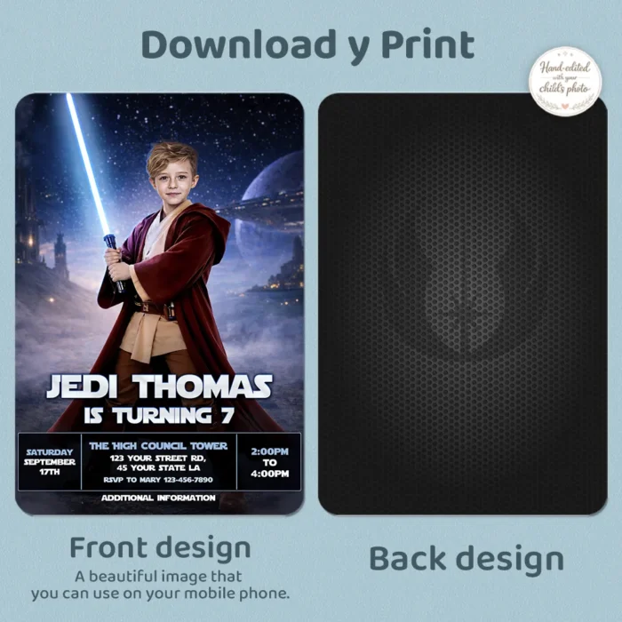 Galactic Hero Birthday Invitation | Personalized Space Warrior Birthday Photo Invite
