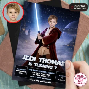 Galactic Hero Birthday Invitation | Personalized Space Warrior Birthday Photo Invite