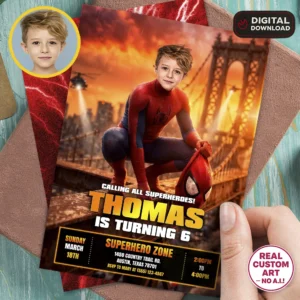 Spider Web Hero Party Invitation | Party Red Hero Birthday