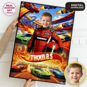 Custom Race Car Party Photo Welcome Sign | Personalized Racing Poster