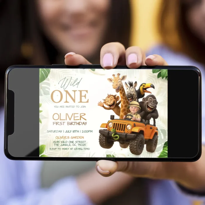 Wild One Jeep Birthday Invitation | Custom Baby Jungle Party