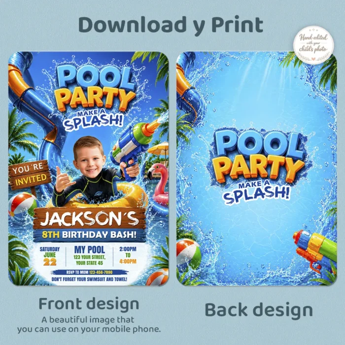 Photo Party Invitations Pool Party Birthday Photo Invitation | Custom Digital Design