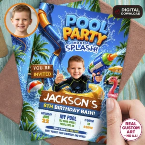 Pool Party Birthday Photo Invitation