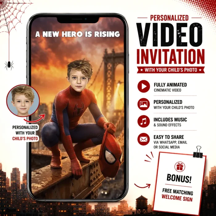 Spiderman Video Invitation with Photo | Superhero Birthday Party Invite 1 Spider Hero Animated Video Invitation | Superhero Invitation