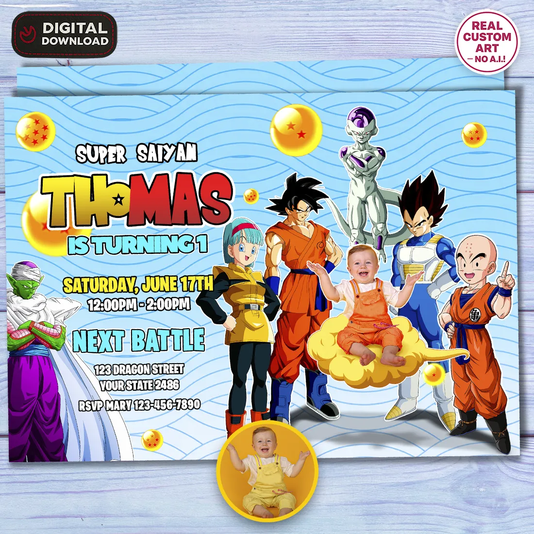 Dragon Ball Baby Birthday Invite | Personalized 1st or 2nd Invitation 1 Dragon Ball Baby Birthday Invite | Personalized 1st or 2nd Invitation