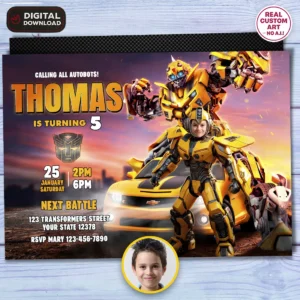 Bumblebee Party Photo Invitation | Transformers Birthday Invite