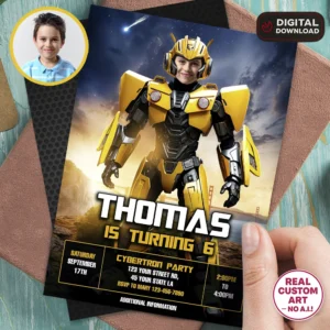 Bumblebee Birthday Photo Invitation | Transformers Party Invite