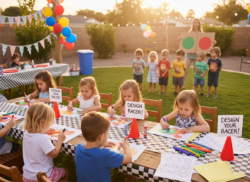 Cars birthday party kids games red light green light and craft station