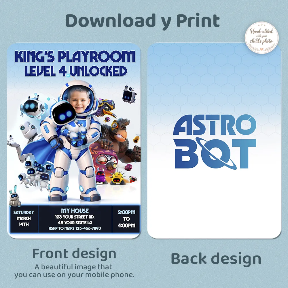 Astro Bot Birthday Invitation | Astro Bot Party Invite 4 Astro Bot Birthday Invitation | Astro Bot Party Invite - Image 4